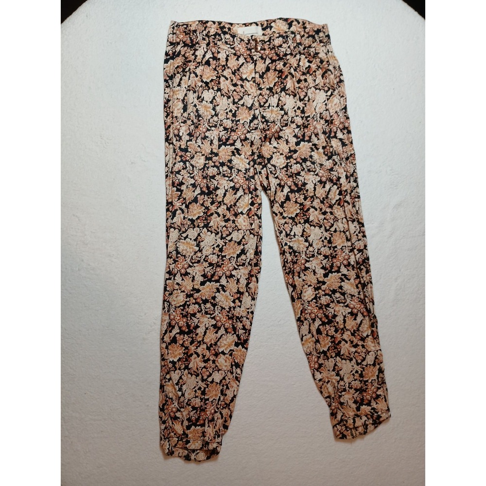 Anthropologie Women's Size 4 Black Floral Diandra Pleated Joggers EUC